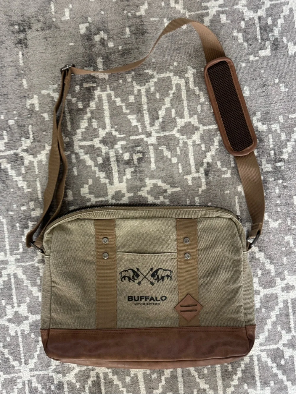 Buffalo David Bitton Olive and Brown Canvas Messenger Bag